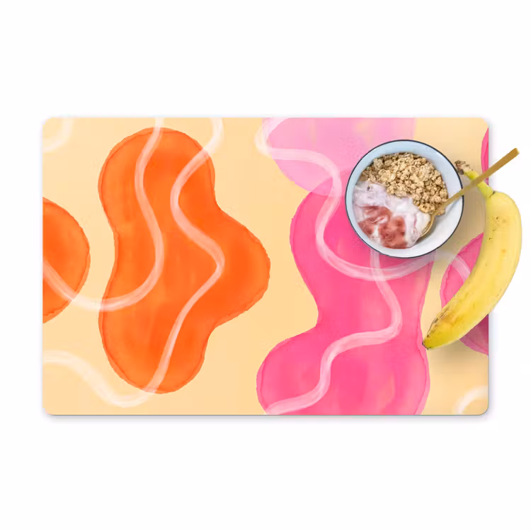 Placemat - 6 stuks - Abstract - Aquarel - Organisch - Oranje - Roze — 1