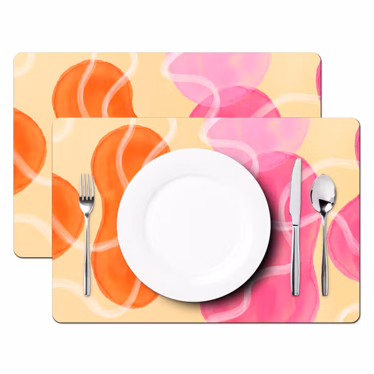 Placemat - 6 stuks - Abstract - Aquarel - Organisch - Oranje - Roze — 2