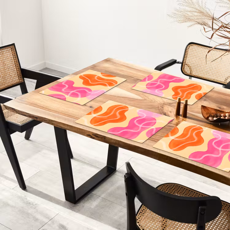 Placemat - 6 stuks - Abstract - Aquarel - Organisch - Oranje - Roze — 5