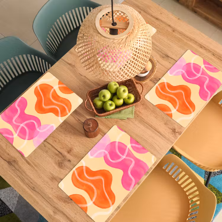 Placemat - 6 stuks - Abstract - Aquarel - Organisch - Oranje - Roze — 6