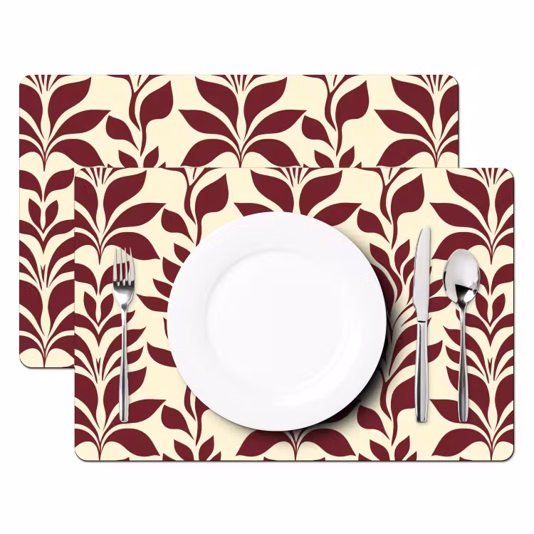 Placemat - 6 stuks - Abstract - Bladeren - Burgundy — 2