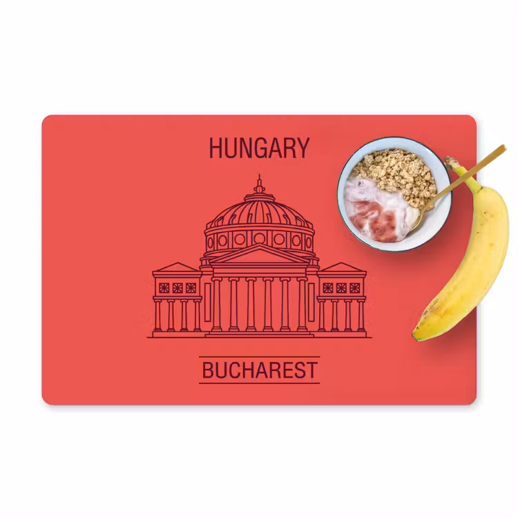 Placemat - 6 stuks - Architectuur - Boekarest - Stedelijk - Lijntekening - Rood — 1