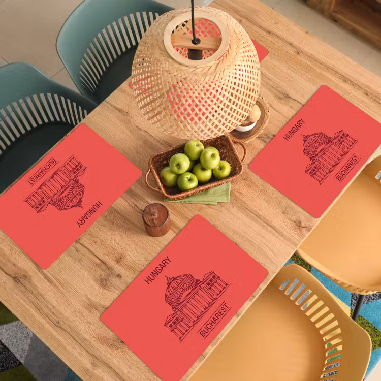 Placemat - 6 stuks - Architectuur - Boekarest - Stedelijk - Lijntekening - Rood — 6