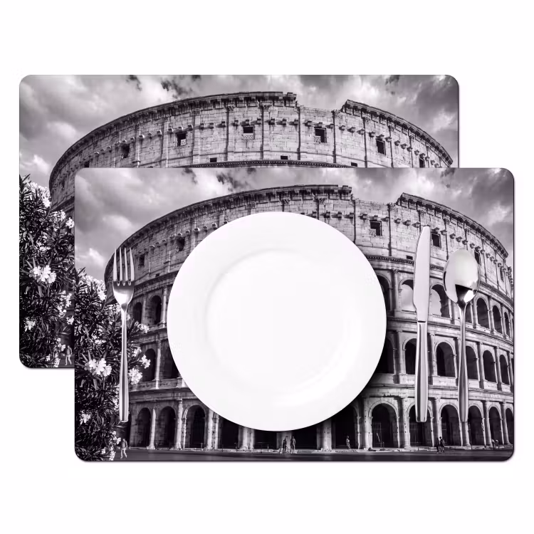 Placemat - 6 stuks - Architectuur - Colosseum - Rome - Historisch - Zwart-wit — 2
