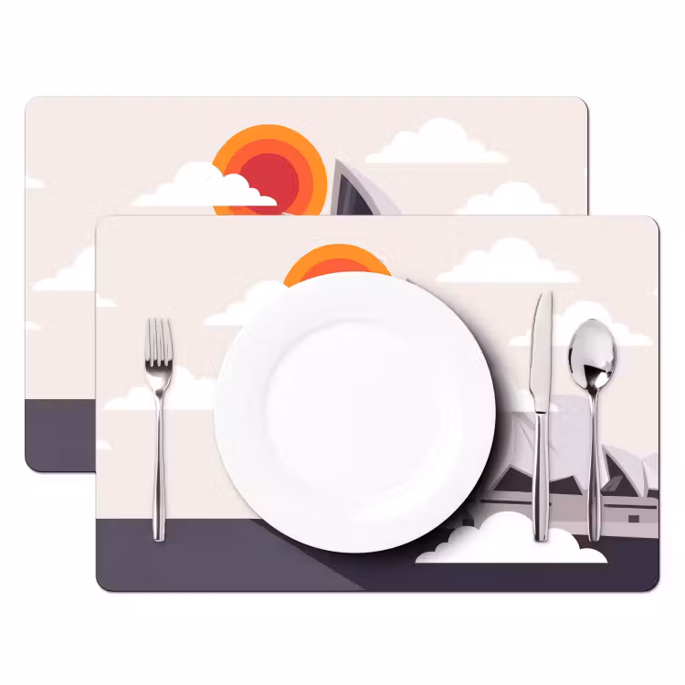 Placemat - 6 stuks - Architectuur - Stadsgezicht - Modern - Grijs - Oranje — 2