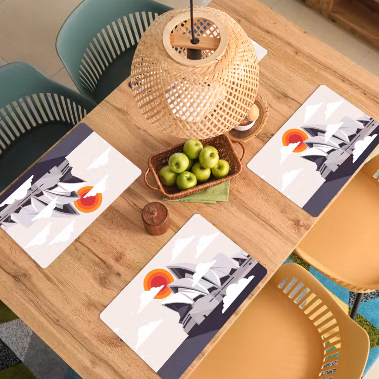Placemat - 6 stuks - Architectuur - Stadsgezicht - Modern - Grijs - Oranje — 6