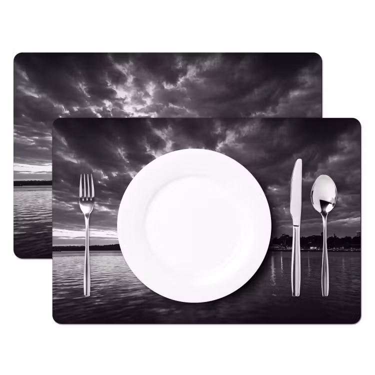 Placemat - 6 stuks - Architectuur - Water - Stad - Modern - Zwart-wit — 2
