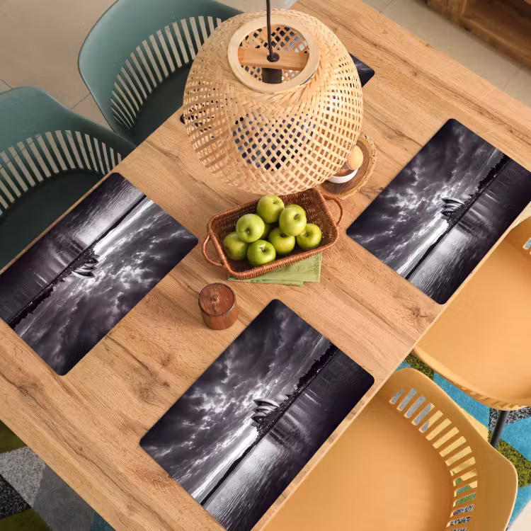Placemat - 6 stuks - Architectuur - Water - Stad - Modern - Zwart-wit — 6