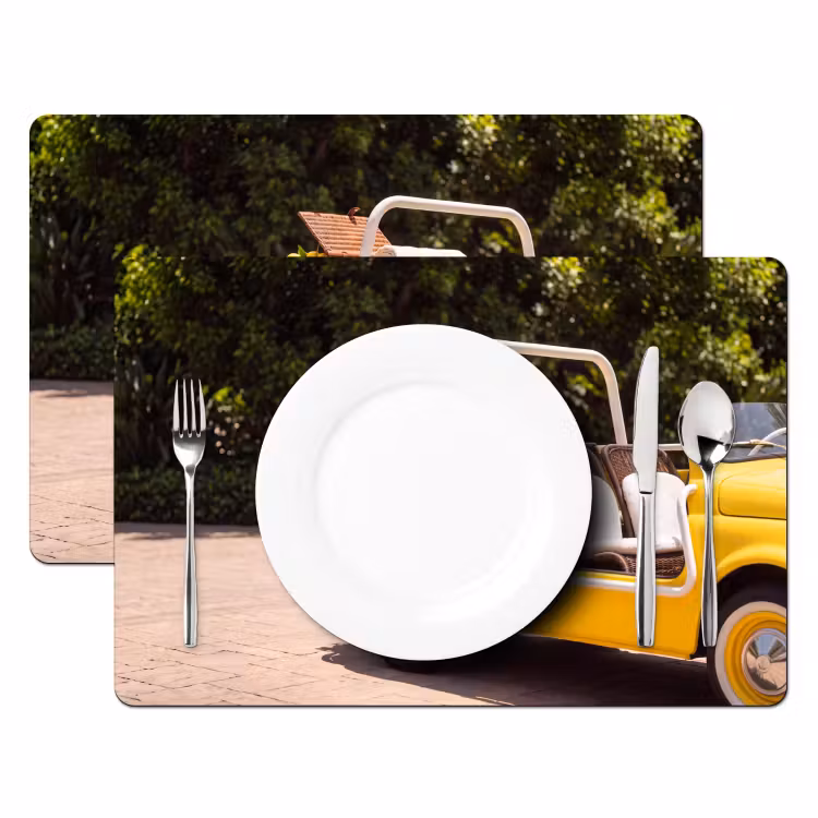 Placemat - 6 stuks - Auto - Picknick - Zomer - Geel — 2