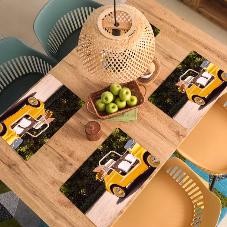 Placemat - 6 stuks - Auto - Picknick - Zomer - Geel — 6