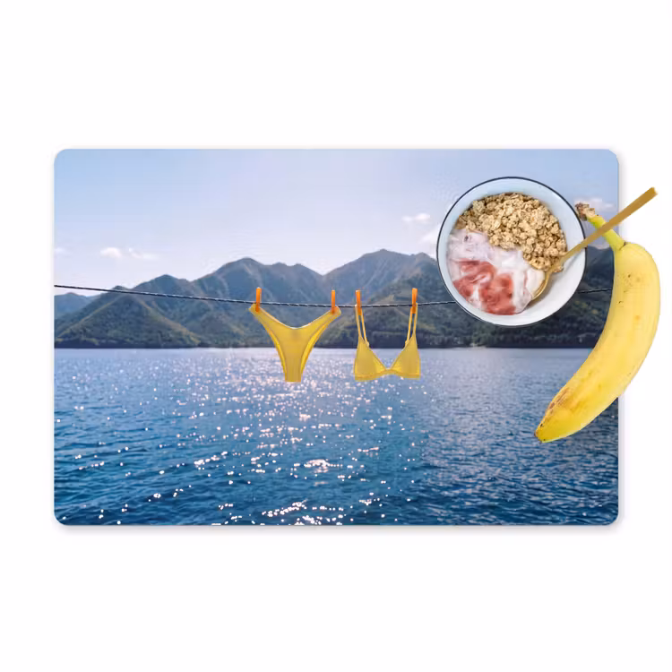 Placemat - 6 stuks - Badmode - Bikini - Zee - Bergen - Geel — 1