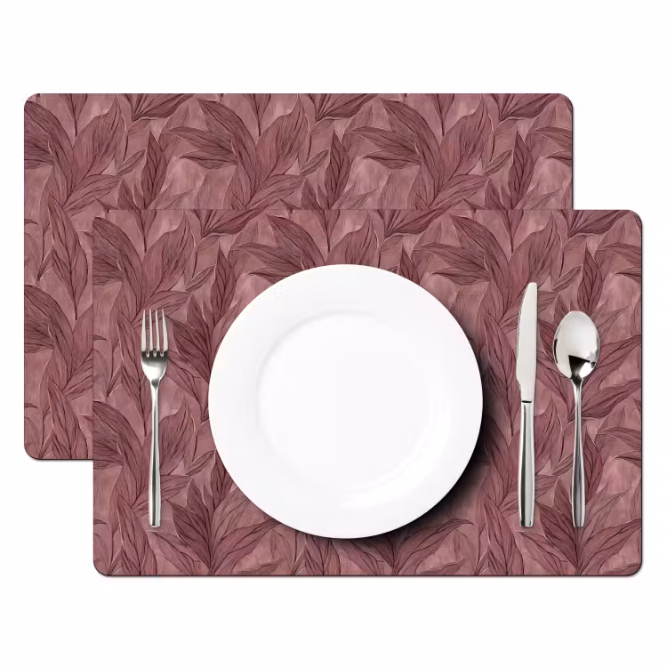 Placemat - 6 stuks - Bladeren - Patroon - Paars — 2