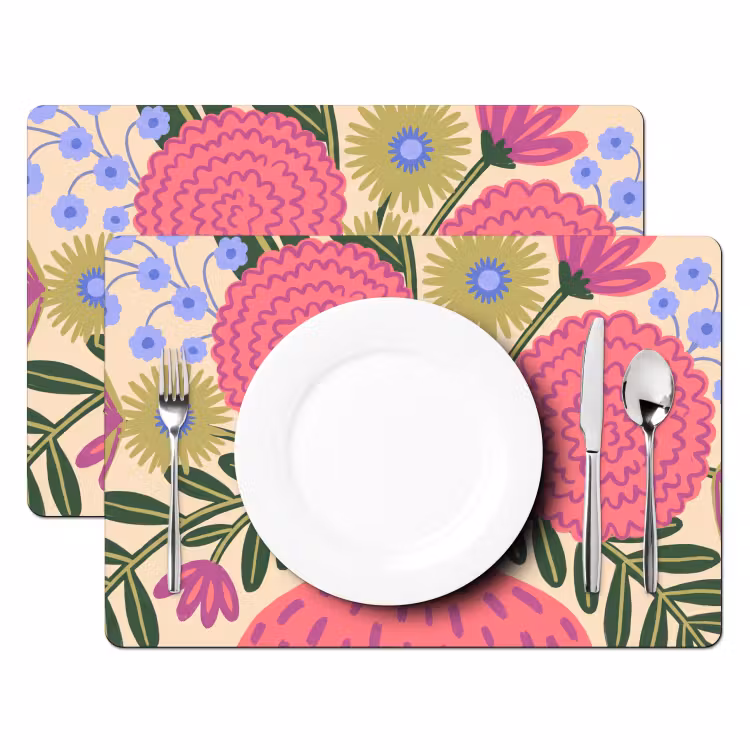 Placemat - 6 stuks - Bloemen - Boeket - Natuur - Abstract - Roze — 2