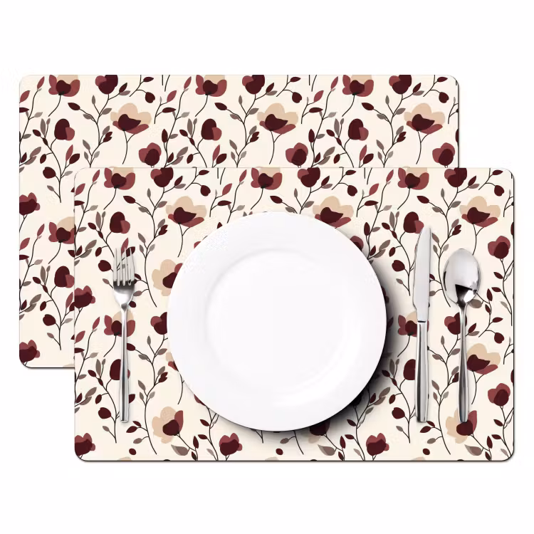 Placemat - 6 stuks - Bloemen - Botanisch - Bordeaux — 2