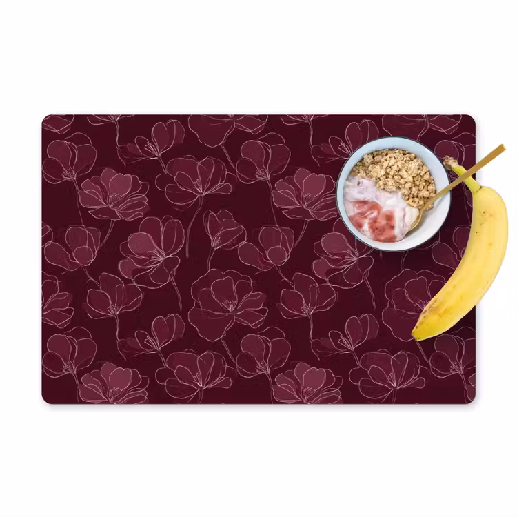 Placemat - 6 stuks - Bloemen - Patroon - Bordeauxrood — 1