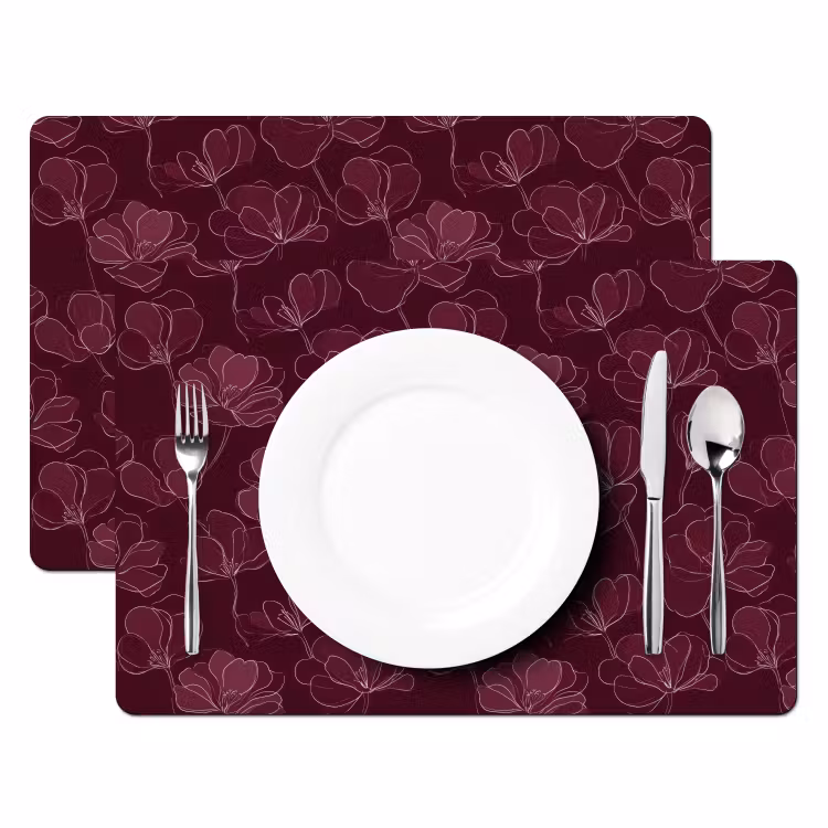 Placemat - 6 stuks - Bloemen - Patroon - Bordeauxrood — 2