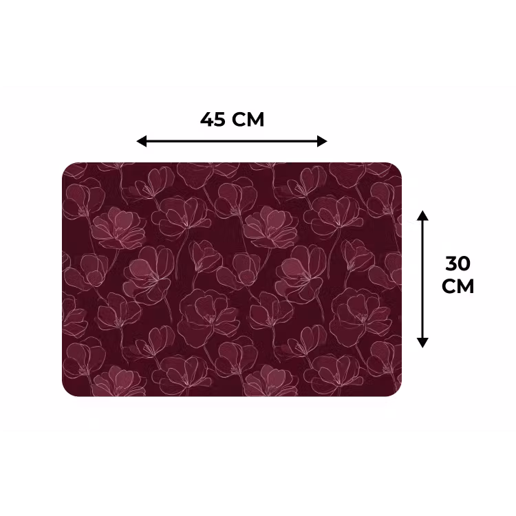 Placemat - 6 stuks - Bloemen - Patroon - Bordeauxrood — 3