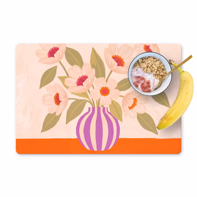 Placemat - 6 stuks - Bloemen - Vaas - Abstract - Paars - Oranje — 1