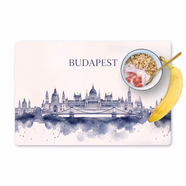 Placemat - 6 stuks - Boedapest - Skyline - Architectuur - Aquarel - Blauw — 1
