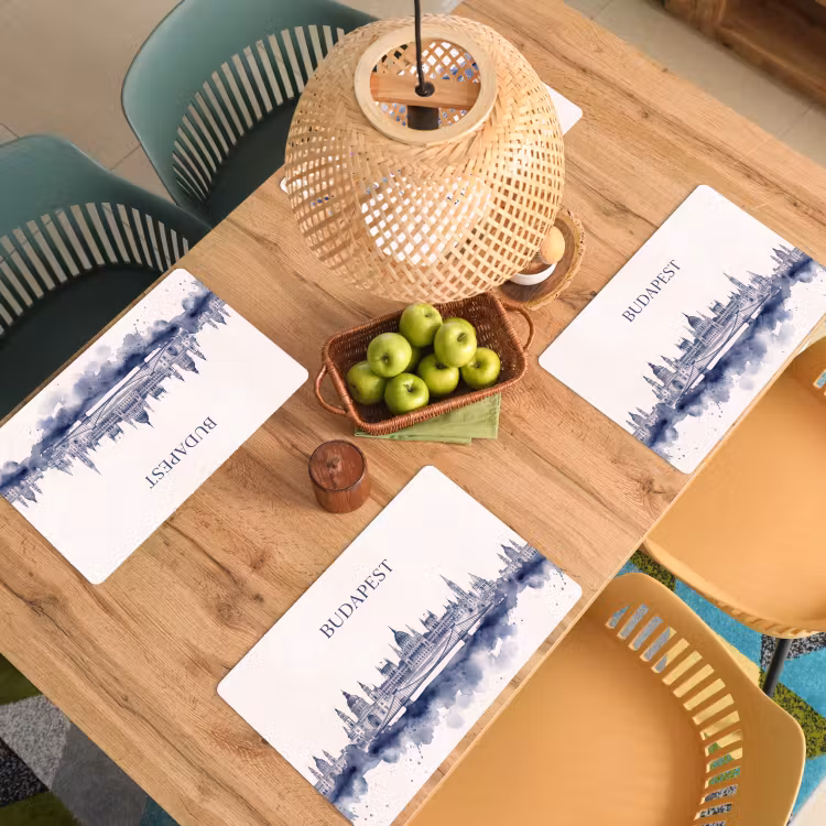 Placemat - 6 stuks - Boedapest - Skyline - Architectuur - Aquarel - Blauw — 6