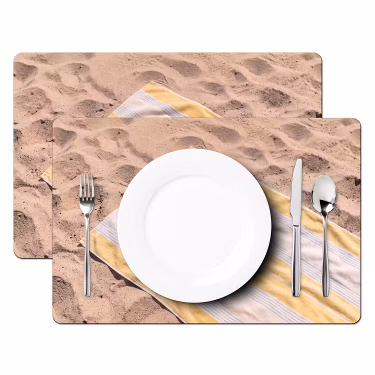 Placemat - 6 stuks - Boek - Zonnebril - Strand - Zomer - Geel — 2