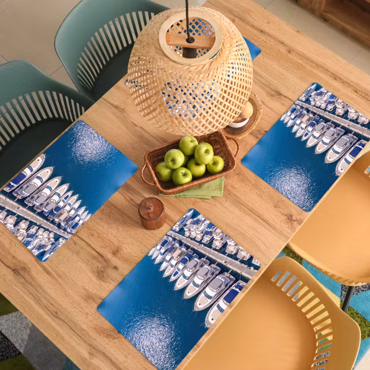 Placemat - 6 stuks - Boot - Jachthaven - Water - Zomer - Blauw — 6