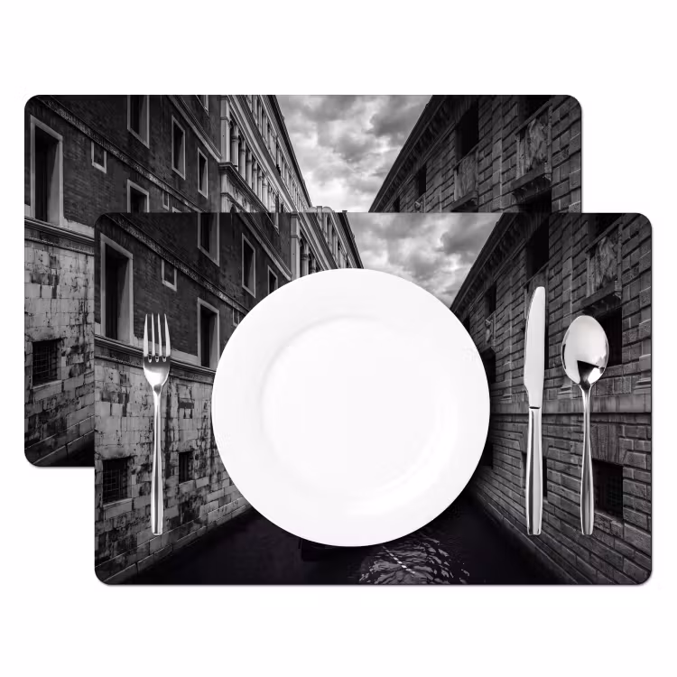 Placemat - 6 stuks - Boot - Waterweg - Stad - Zwart-wit - Architectuur — 2