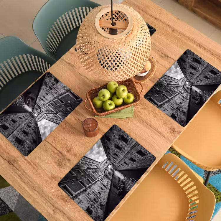 Placemat - 6 stuks - Boot - Waterweg - Stad - Zwart-wit - Architectuur — 6