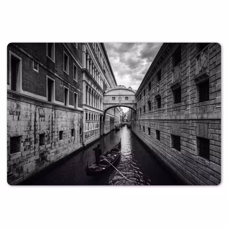 Placemat - 6 stuks - Boot - Waterweg - Stad - Zwart-wit - Architectuur — 7