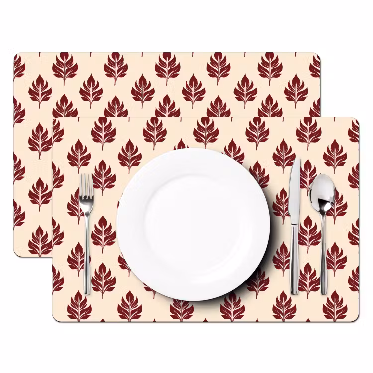 Placemat - 6 stuks - Botanisch - Patroon - Bordeaux — 2