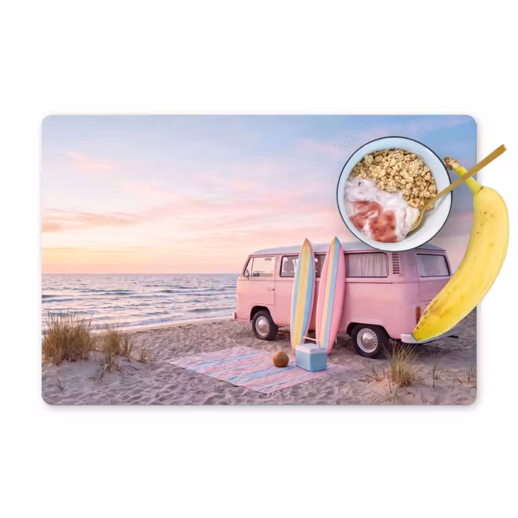 Placemat - 6 stuks - Busje - Strand - Surfplank - Zomer - Roze — 1