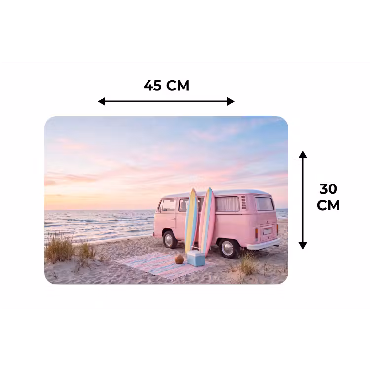 Placemat - 6 stuks - Busje - Strand - Surfplank - Zomer - Roze — 3