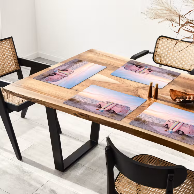 Placemat - 6 stuks - Busje - Strand - Surfplank - Zomer - Roze — 5
