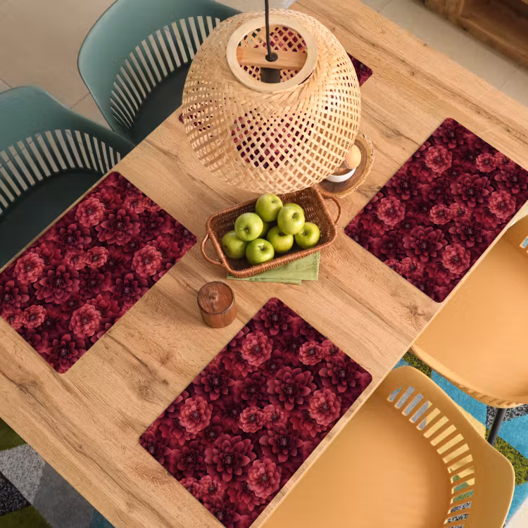 Placemat - 6 stuks - Dahlias - Bloemen - Rood — 6