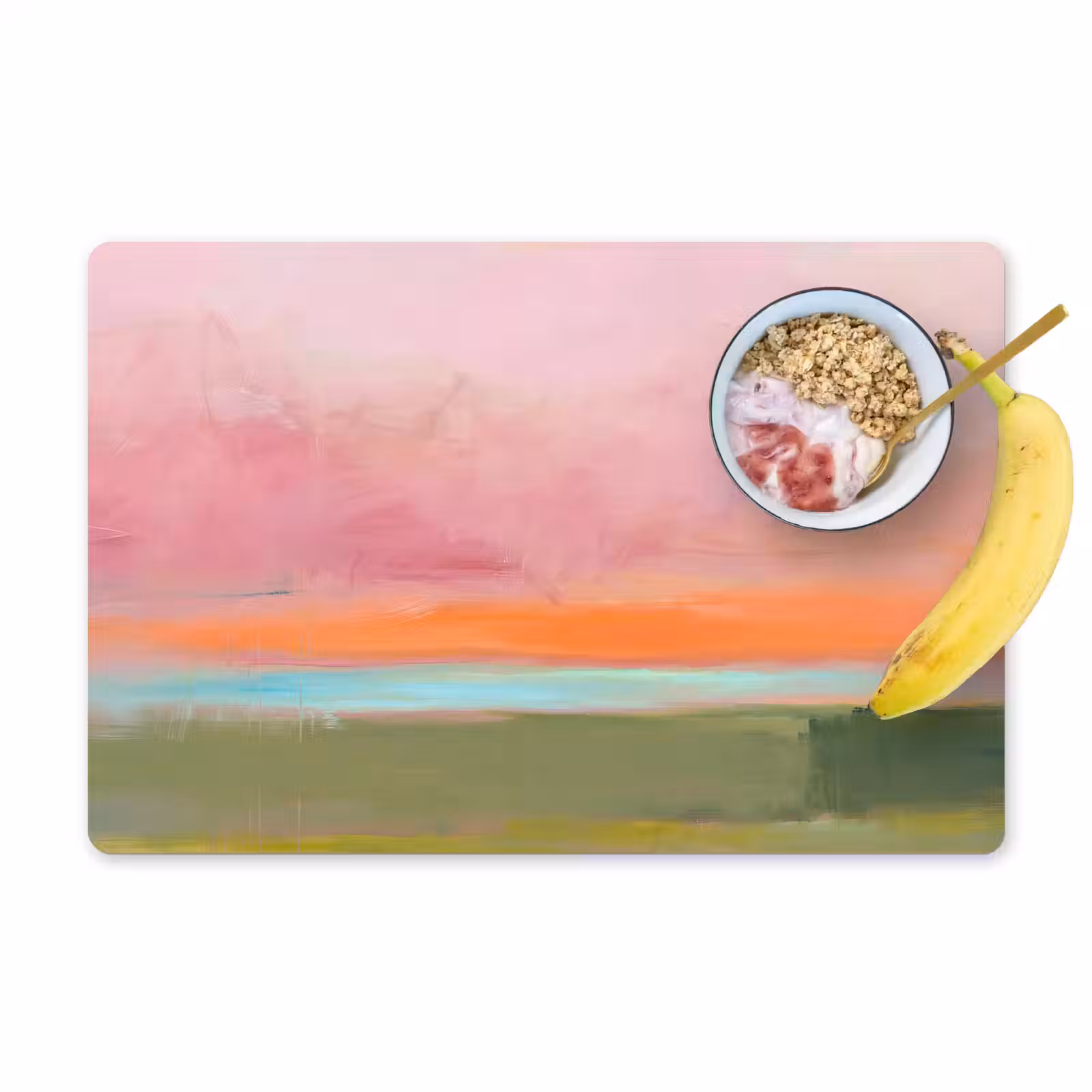 Placemat - 6 stuks - Abstract - Landschap - Modern - Roze - Oranje — 1