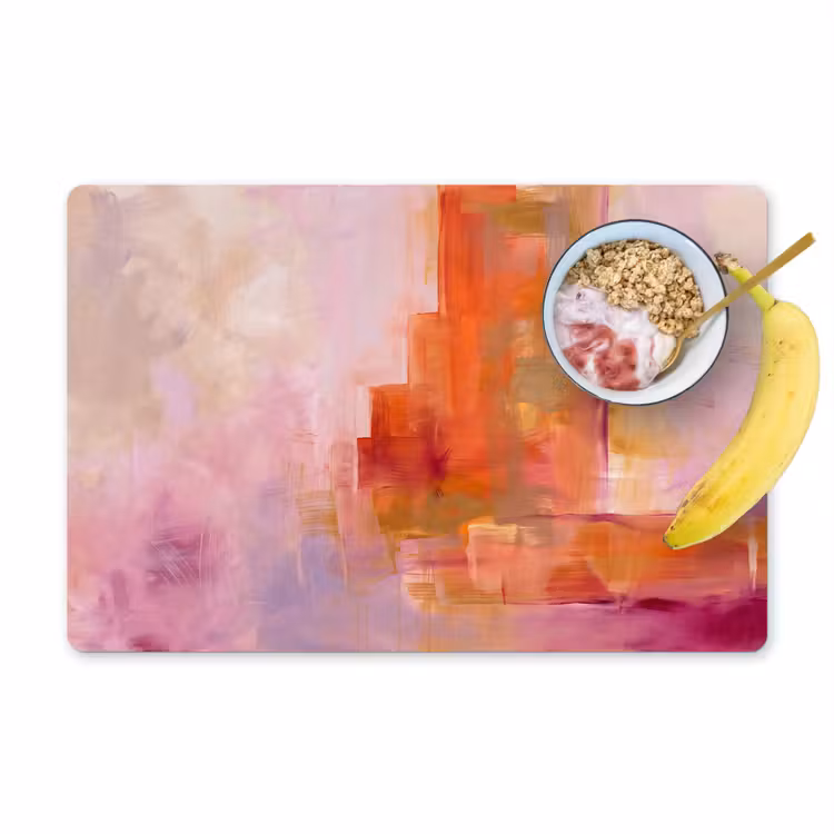 Placemat - 6 stuks - Abstract - Borstelstreken - Kunst - Paars - Goud — 1