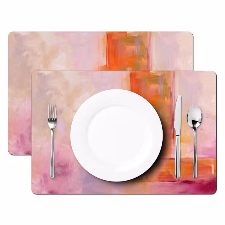 Placemat - 6 stuks - Abstract - Borstelstreken - Kunst - Paars - Goud — 2