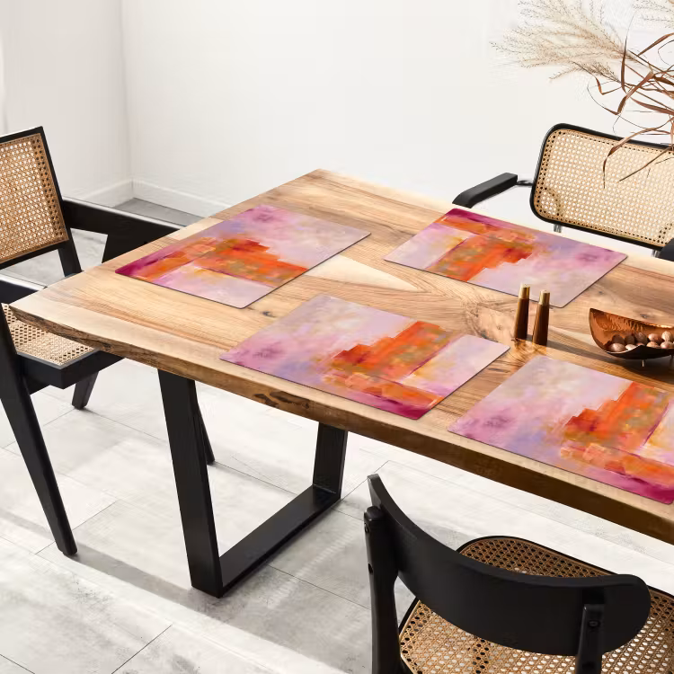 Placemat - 6 stuks - Abstract - Borstelstreken - Kunst - Paars - Goud — 5