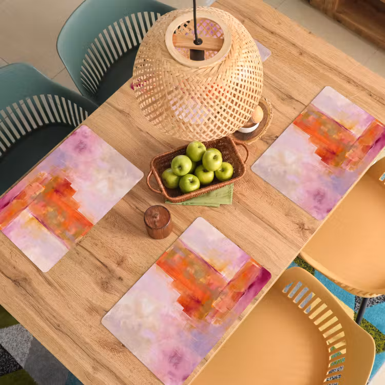 Placemat - 6 stuks - Abstract - Borstelstreken - Kunst - Paars - Goud — 6