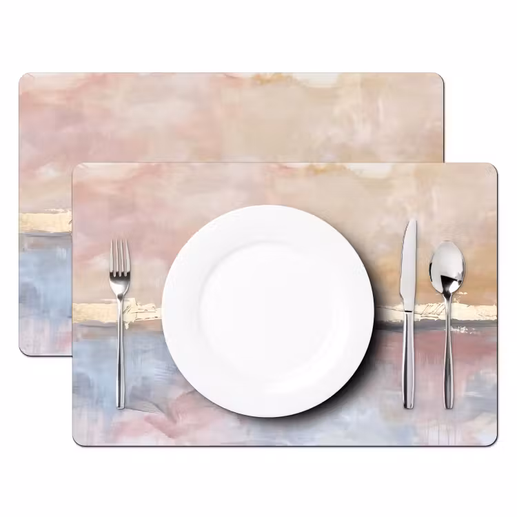 Placemat - 6 stuks - Abstract - Horizontaal - Kunst - Roze - Goud — 2