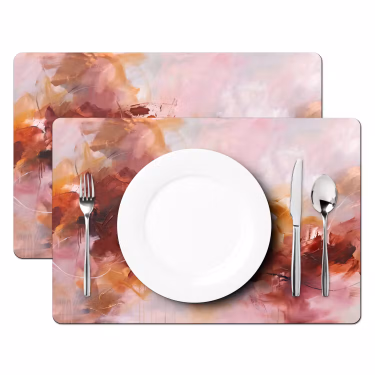 Placemat - 6 stuks - Abstract - Kleurrijk - Kunst - Modern - Roze-Rood — 2