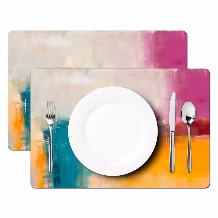 Placemat - 6 stuks - Abstract - Kleurrijk - Modern - Kunst - Oranje — 2