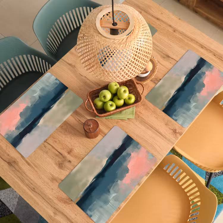 Placemat - 6 stuks - Abstract - Landschap - Kunst - Modern - Groen - Blauw — 6