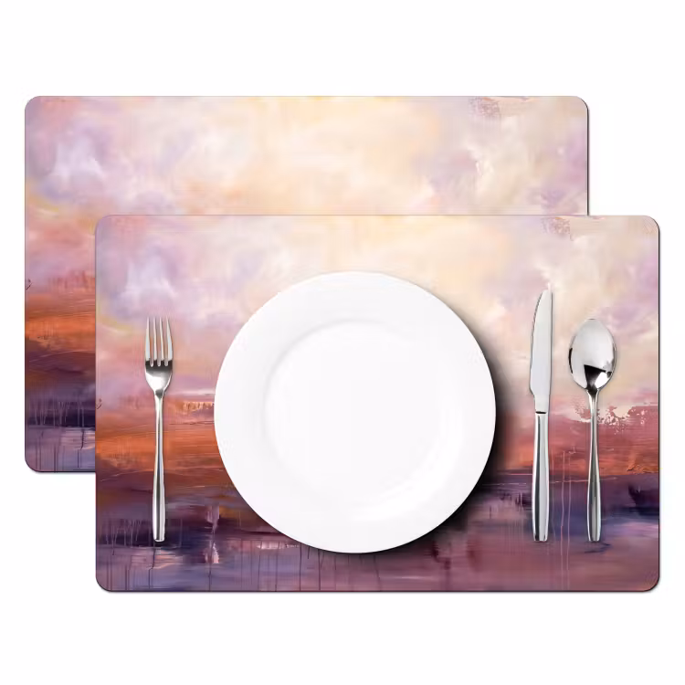 Placemat - 6 stuks - Abstract - Landschap - Modern - Paars - Oranje — 2
