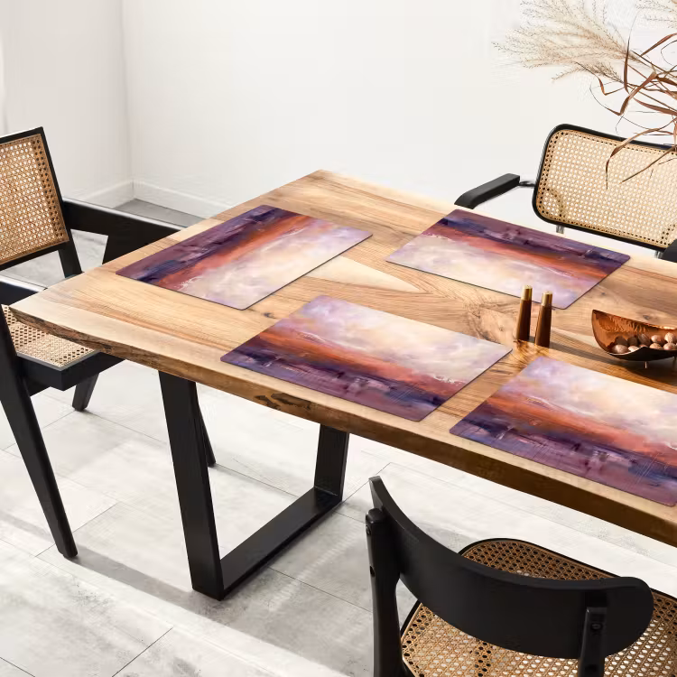 Placemat - 6 stuks - Abstract - Landschap - Modern - Paars - Oranje — 5