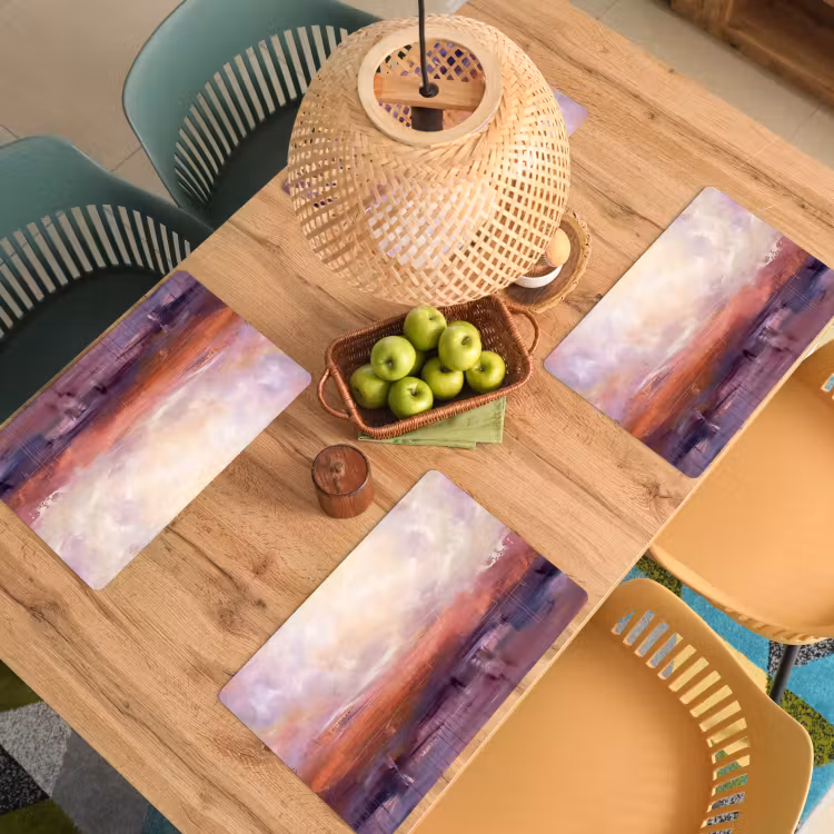 Placemat - 6 stuks - Abstract - Landschap - Modern - Paars - Oranje — 6