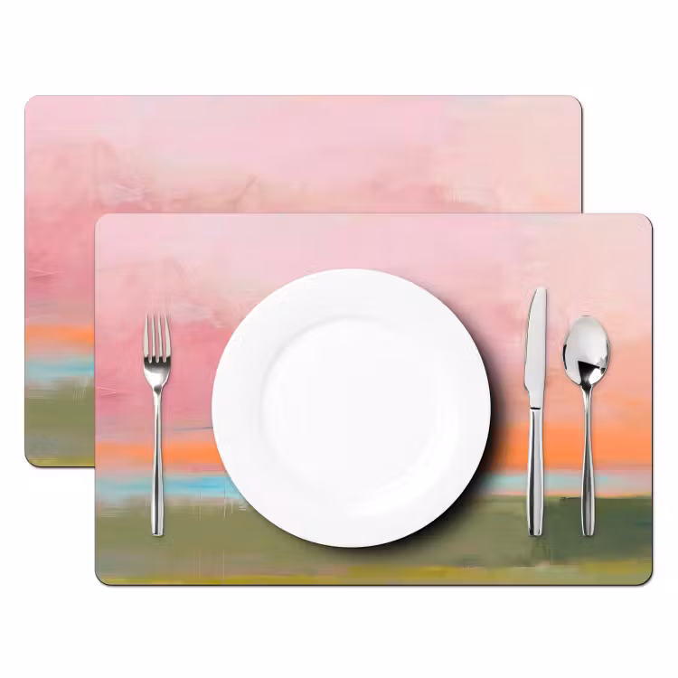 Placemat - 6 stuks - Abstract - Landschap - Modern - Roze - Oranje — 2