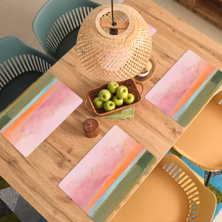 Placemat - 6 stuks - Abstract - Landschap - Modern - Roze - Oranje — 6