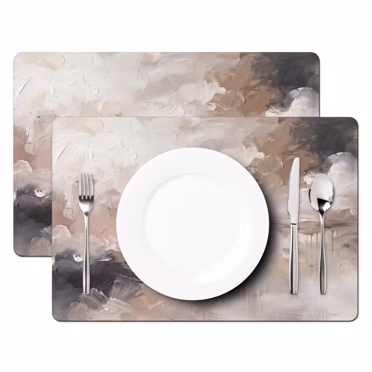 Placemat - 6 stuks - Abstract - Textuur - Kunst - Modern - Beige — 2