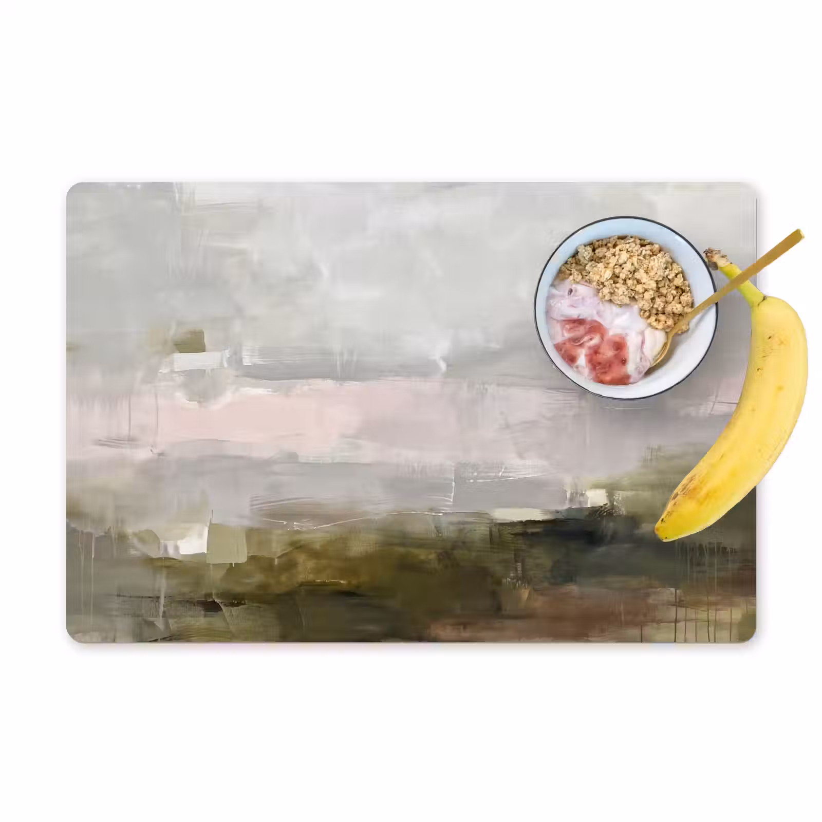 Placemat - 6 stuks - Abstract - Gelaagd - Kunst - Modern - Grijs-Groen — 1